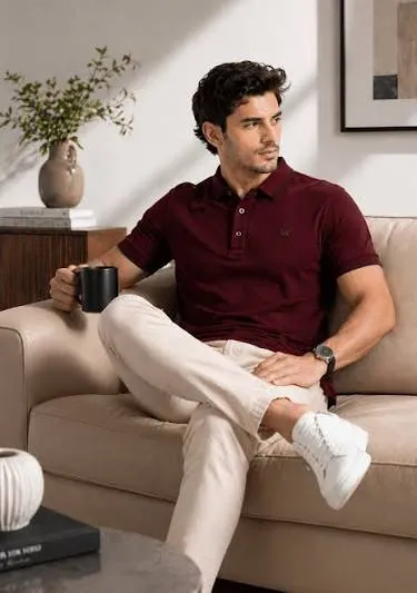 Men Solid Slim Fit Polo T-Shirt in Iron Grey made with COTFLEX fabric - 2XL Size
